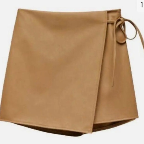 NWT ZARA Mini Skirt Skort Sarong True Wrap Trim Faux Leather Slit Petite - Picture 5 of 11